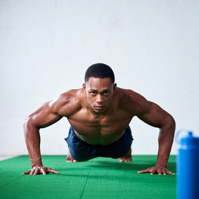 African-American man doing pushups