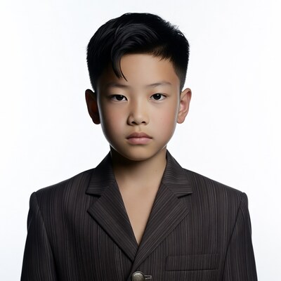 Asian boy in pinstripe suit