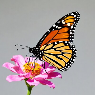 Monarch Butterfly on Pink Zinnia