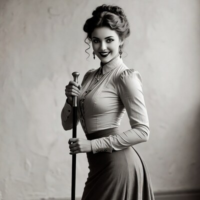 Victorian woman holding cane