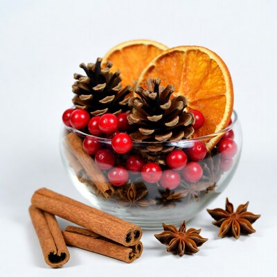 Christmas Glass Bowl with Pinecones Oranges