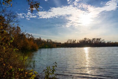 Autumn Sunset Over Lakeside Trees