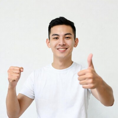 Asian man giving thumbs up