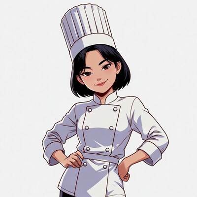 Asian woman chef in uniform