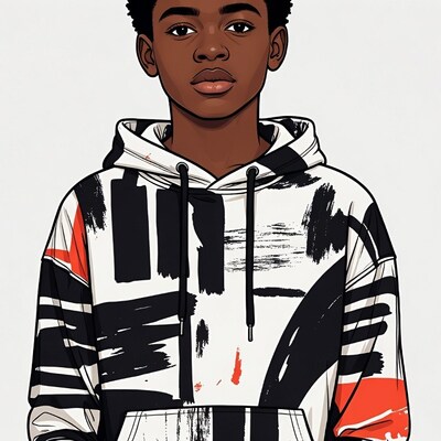 African-American boy in abstract hoodie illustration