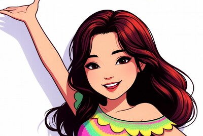 Anime girl waving with red hair