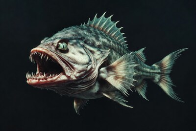 Fierce Anglerfish Roaring with Sharp Teeth