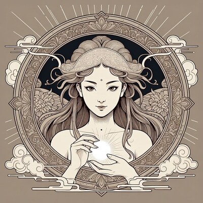 Asian woman holding glowing orb