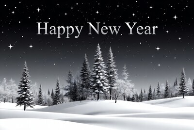 Happy New Year Snowy Trees Landscape