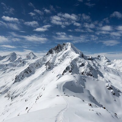 Snowy Mountain Peak with Trail