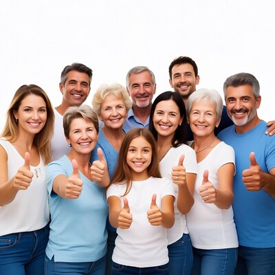 Multigenerational family giving thumbs up