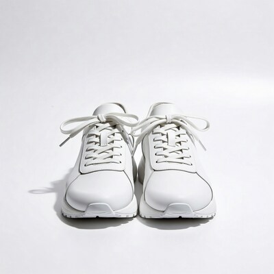 White Leather Sneakers on White Background