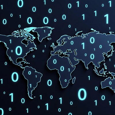 World Map with Binary Code