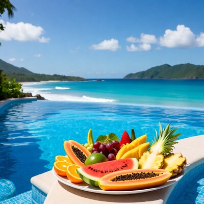 Tropical Fruit Platter by Infinity Pool