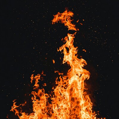 Bright flames on black background