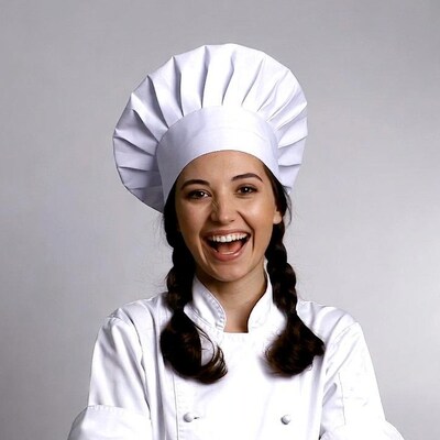 Smiling woman chef with pigtails