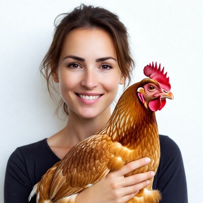 Woman holding chicken