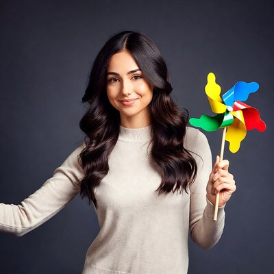 Woman holding colorful pinwheel