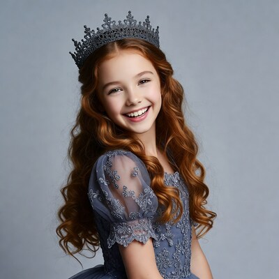 Girl with red hair wearing crown
