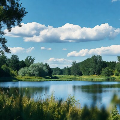 Serene lake with trees and clouds