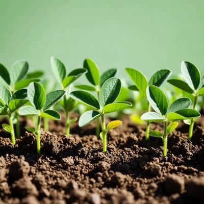 Soybean seedlings in soil