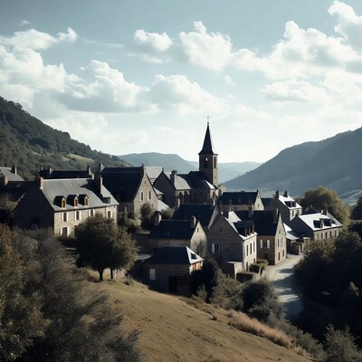 French village with church in valley