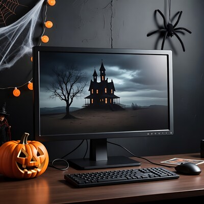 Halloween Desktop with Haunted House Screen