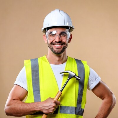 Construction worker holding hammer