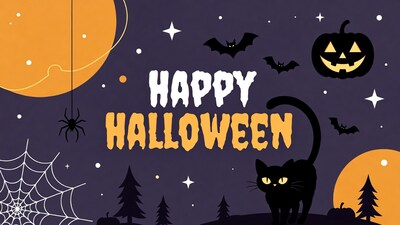 Happy Halloween Illustration with Bats and Pumpkins
