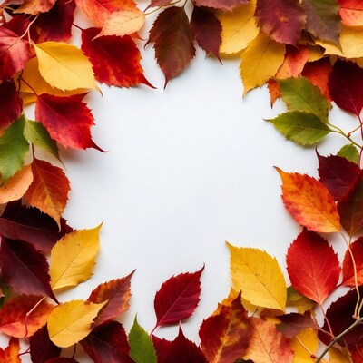 Autumn Leaves Frame on White Background