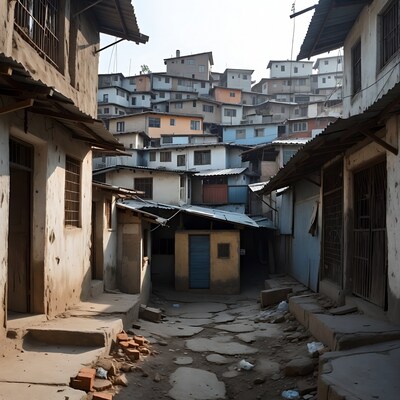 Narrow Alley in Colorful Slum Buildings