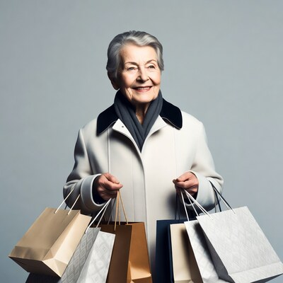 Elderly woman holding shopping bags