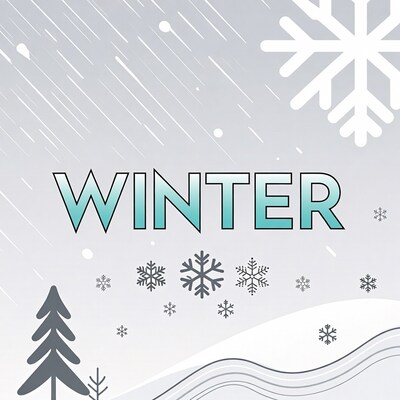 Winter Text with Snowflakes and Trees