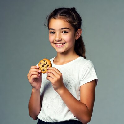 Girl holding chocolate chip cookie