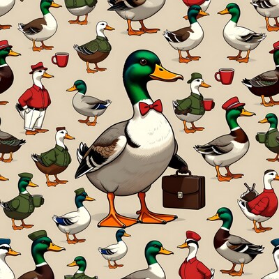 Anthropomorphic Ducks in Business Attire Pattern
