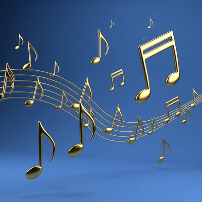 Golden musical notes on blue background