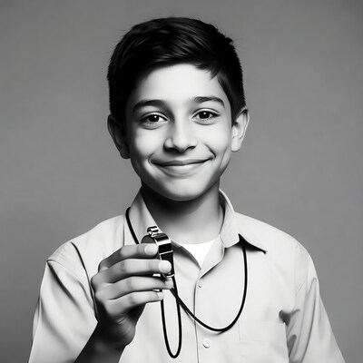 Boy holding whistle