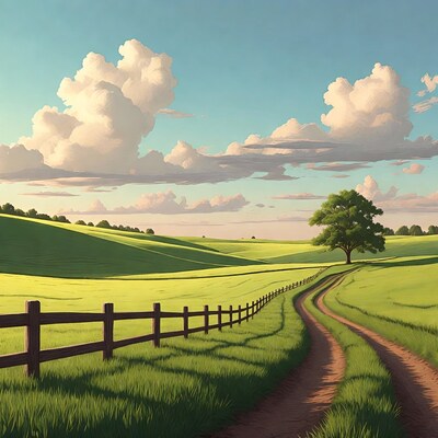 Country Path Through Green Fields