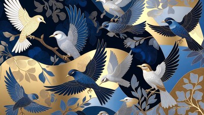 Blue and White Birds Flying Illustration