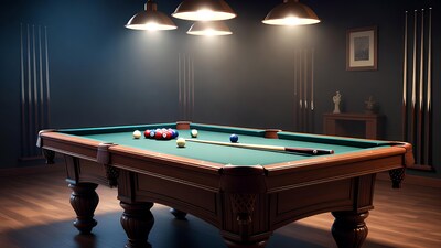 Pool Table with Balls and Cues
