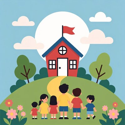 Children walking to school illustration