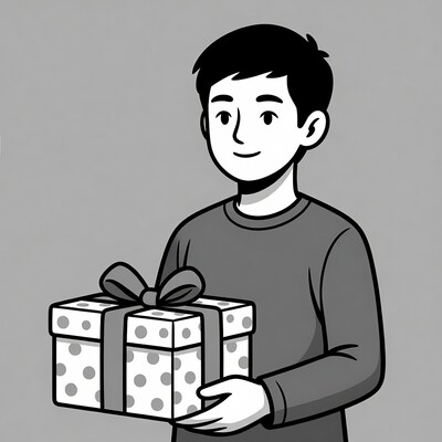 Asian man holding gift box