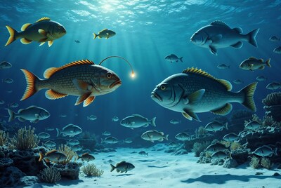 Anglerfish Luring Snappers in Coral Reef