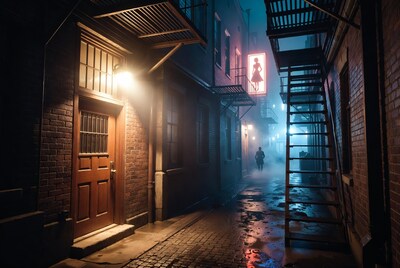 Noir Alley with Woman Silhouette Sign