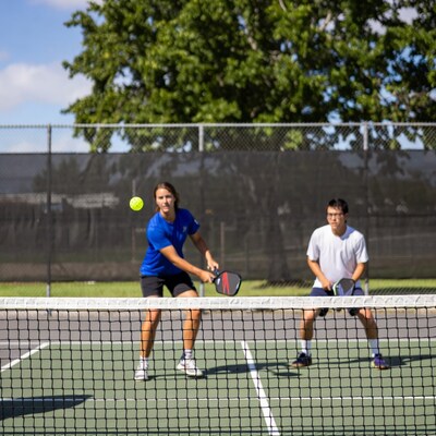 Mixed doubles pickleball match