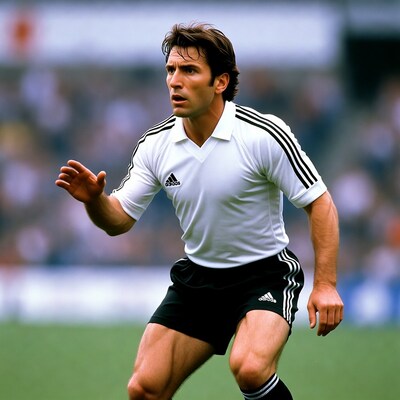 Soccer player in Adidas jersey on field