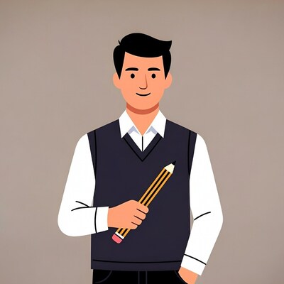 Asian man holding pencil