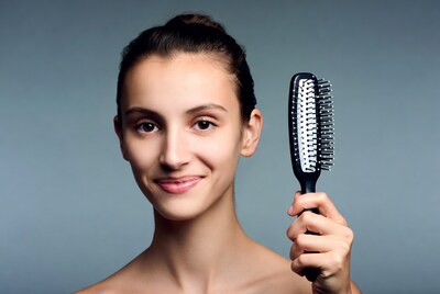 Woman holding hairbrush