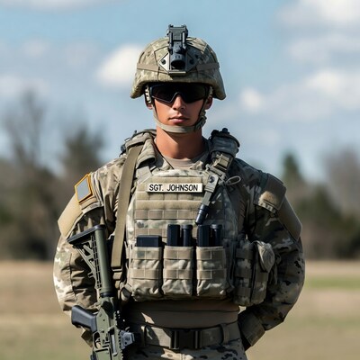 SGT Johnson in Camouflage Uniform with Rifle