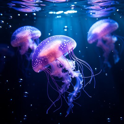 Glowing Purple Jellyfish Underwater